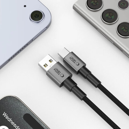 Tech-Protect Ultraboost DNA USB-A naar USB-C kabel - 2 Meter - Zwart-Grijs