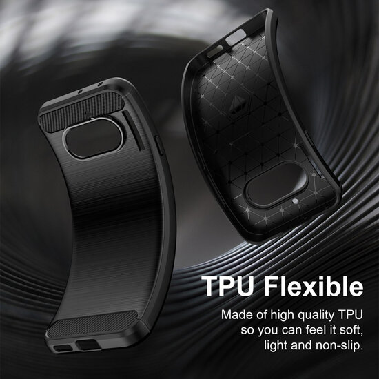 Nothing Phone (4a) Hoesje - MobyDefend TPU Backcover - Geborstelde Metaal &amp; Carbon-Look - Zwart