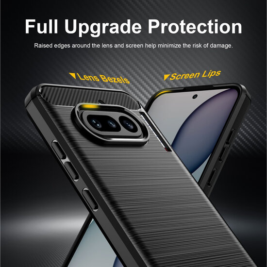 Nothing Phone (4a) Hoesje - MobyDefend TPU Backcover - Geborstelde Metaal &amp; Carbon-Look - Zwart