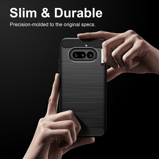 Nothing Phone (4a) Hoesje - MobyDefend TPU Backcover - Geborstelde Metaal &amp; Carbon-Look - Zwart