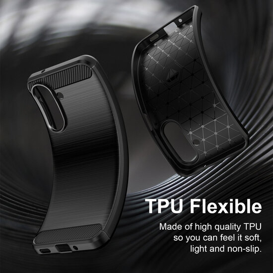 Samsung Galaxy A27 Hoesje - MobyDefend TPU Backcover - Geborstelde Metaal &amp; Carbon-Look - Zwart