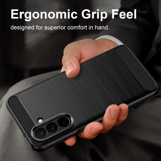 Samsung Galaxy A27 Hoesje - MobyDefend TPU Backcover - Geborstelde Metaal &amp; Carbon-Look - Zwart