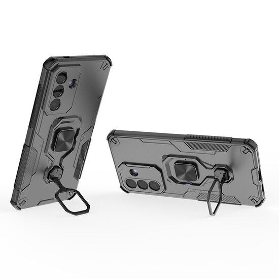 Samsung Galaxy A27 Hoesje - MobyDefend Dubbelgelaagde Pantsercase Met Standaard - Blauw