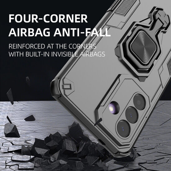 Samsung Galaxy A27 Hoesje - MobyDefend Dubbelgelaagde Pantsercase Met Standaard - Zwart