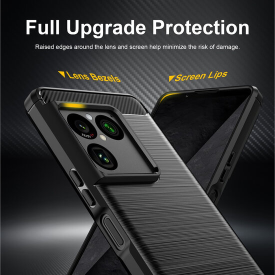 Sony Xperia 1 VIII Hoesje - MobyDefend TPU Backcover - Geborstelde Metaal &amp; Carbon-Look - Zwart