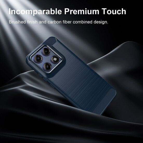 Motorola Edge 70 Pro Hoesje - MobyDefend TPU Backcover - Geborstelde Metaal &amp; Carbon-Look - Blauw