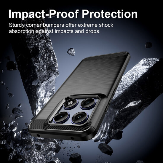 Motorola Edge 70 Pro Hoesje - MobyDefend TPU Backcover - Geborstelde Metaal &amp; Carbon-Look - Zwart