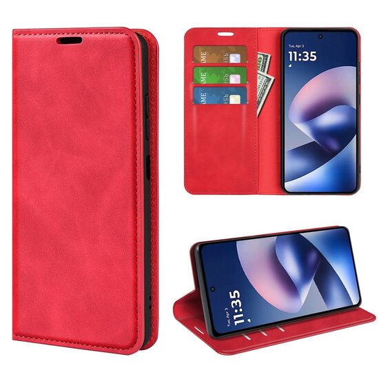 Motorola Moto G37 Power Hoesje - MobyDefend Luxe Wallet Bookcase (Magnetische Sluiting) - Rood