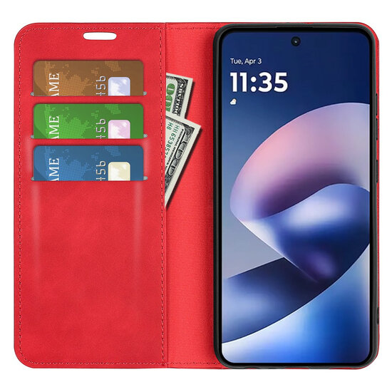 Motorola Moto G37 Power Hoesje - MobyDefend Luxe Wallet Bookcase (Magnetische Sluiting) - Rood