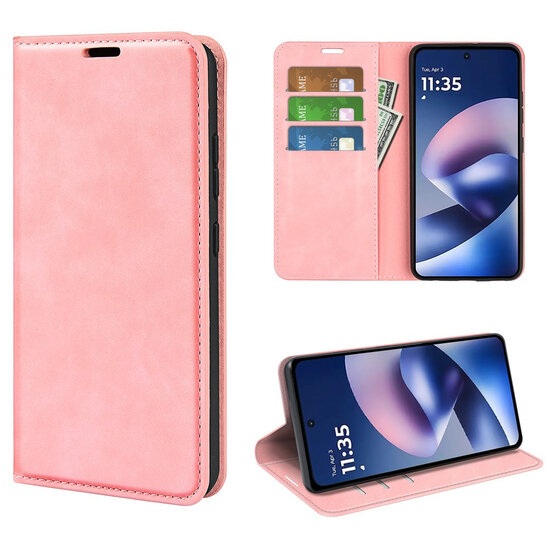 Motorola Moto G37 Power Hoesje - MobyDefend Luxe Wallet Bookcase (Magnetische Sluiting) - Roze