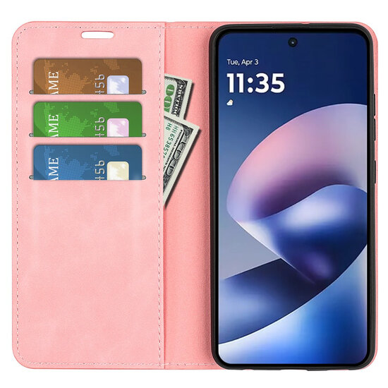Motorola Moto G37 Power Hoesje - MobyDefend Luxe Wallet Bookcase (Magnetische Sluiting) - Roze