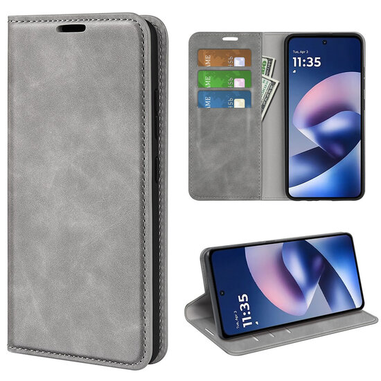 Motorola Moto G37 Power Hoesje - MobyDefend Luxe Wallet Bookcase (Magnetische Sluiting) - Grijs