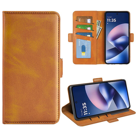 Motorola Moto G37 Power Hoesje - MobyDefend Luxe Wallet Book Case (Sluiting Zijkant) - Lichtbruin