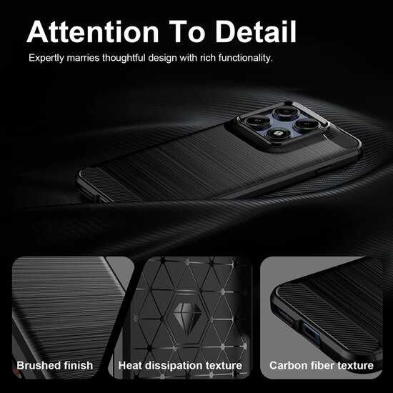 Motorola Moto G37 / G47 Hoesje - MobyDefend TPU Backcover - Geborstelde Metaal &amp; Carbon-Look - Zwart