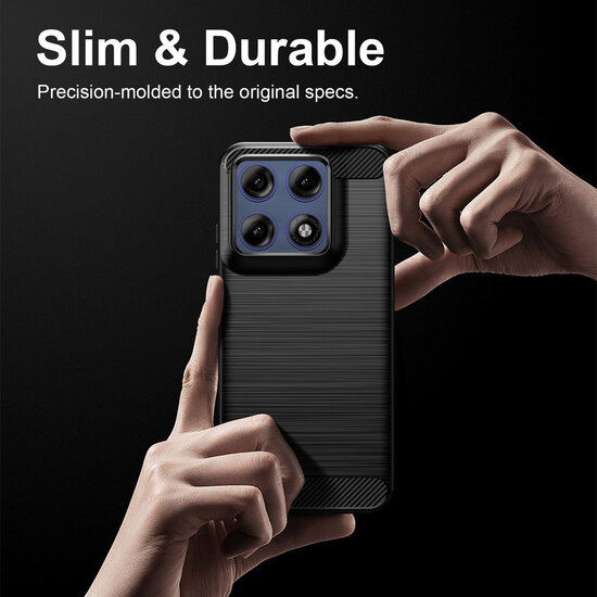 Motorola Moto G37 / G47 Hoesje - MobyDefend TPU Backcover - Geborstelde Metaal &amp; Carbon-Look - Zwart