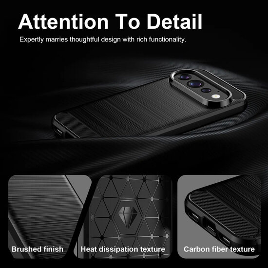 Google Pixel 11 Hoesje - MobyDefend TPU Backcover - Geborstelde Metaal &amp; Carbon-Look - Zwart