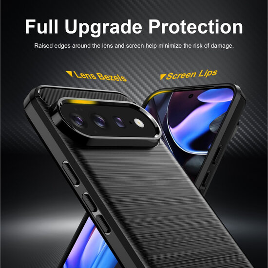 Google Pixel 11 Pro XL Hoesje - MobyDefend TPU Backcover - Geborstelde Metaal &amp; Carbon-Look - Zwart