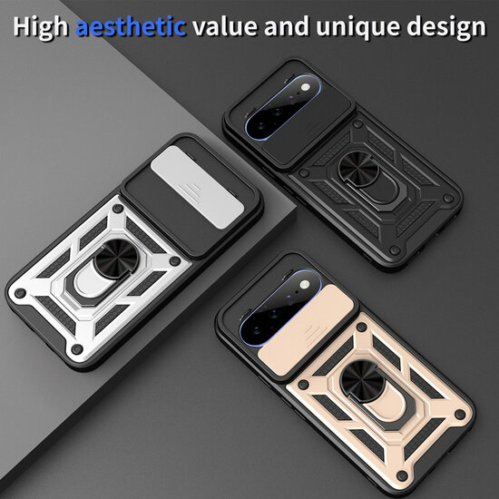 Google Pixel 11 / Pixel 11 Pro Hoesje - MobyDefend Pantsercase Met Draaibare Ring - Rood