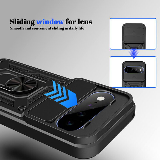 Google Pixel 11 / Pixel 11 Pro Hoesje - MobyDefend Pantsercase Met Draaibare Ring - Zilvergrijs