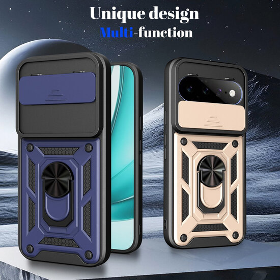 Google Pixel 11 / Pixel 11 Pro Hoesje - MobyDefend Pantsercase Met Draaibare Ring - Goud