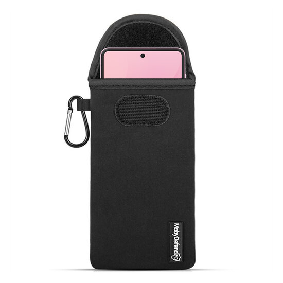 Hoesje voor Samsung Galaxy Z Flip 8 - MobyDefend Neopreen Pouch Met Karabijnhaak - Insteekhoesje - Riemlus Hoesje - Zwart