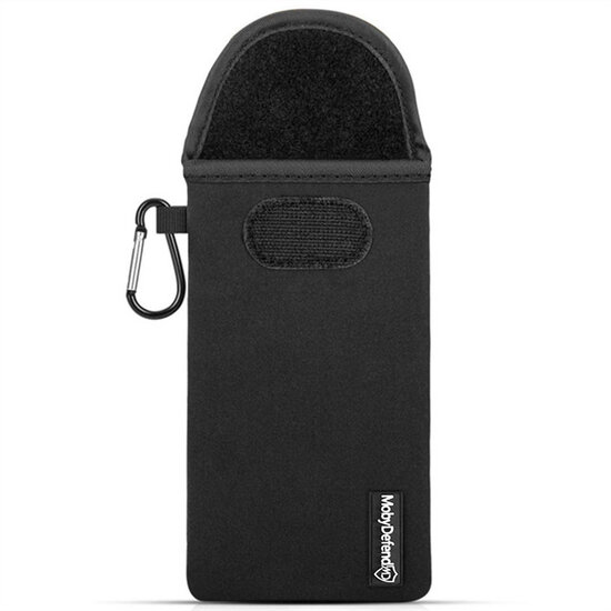 Hoesje voor iPhone Fold - MobyDefend Neopreen Pouch Met Karabijnhaak - Insteekhoesje - Riemlus Hoesje - Zwart