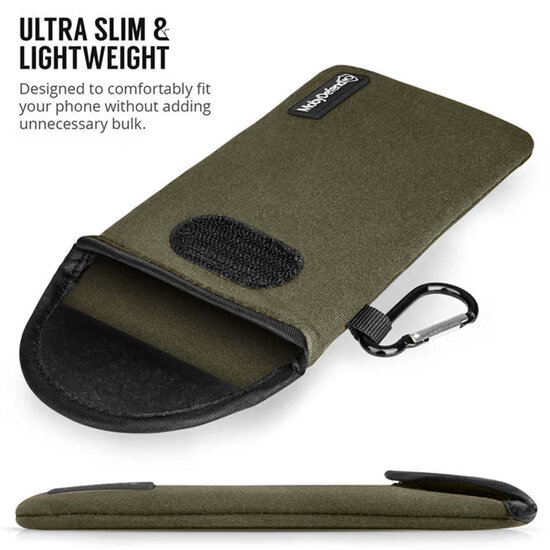 Hoesje voor iPhone Fold - MobyDefend Neopreen Pouch Met Karabijnhaak - Insteekhoesje - Riemlus Hoesje - Groen