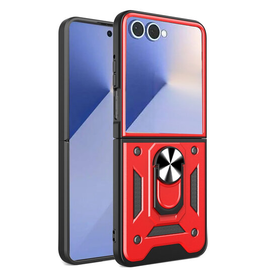 Samsung Galaxy Z Flip 8 Hoesje - MobyDefend Pantsercase Met Draaibare Ring - Rood