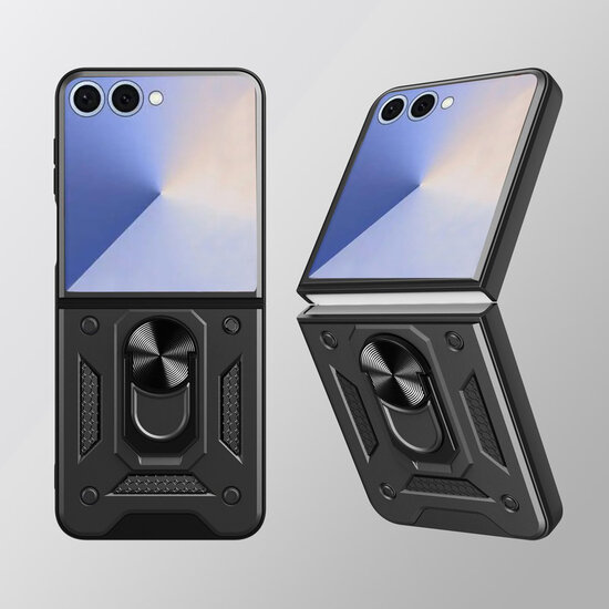 Samsung Galaxy Z Flip 8 Hoesje - MobyDefend Pantsercase Met Draaibare Ring - Rood