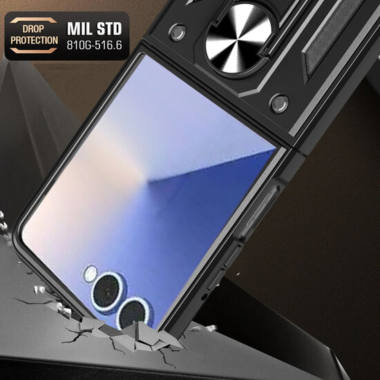 Samsung Galaxy Z Flip 8 Hoesje - MobyDefend Pantsercase Met Draaibare Ring - Rood