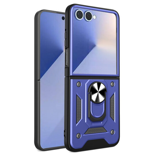 Samsung Galaxy Z Flip 8 Hoesje - MobyDefend Pantsercase Met Draaibare Ring - Blauw