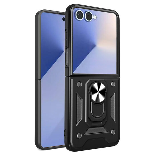 Samsung Galaxy Z Flip 8 Hoesje - MobyDefend Pantsercase Met Draaibare Ring - Zwart