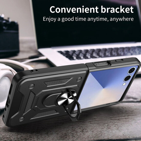 Samsung Galaxy Z Flip 8 Hoesje - MobyDefend Pantsercase Met Draaibare Ring - Goud