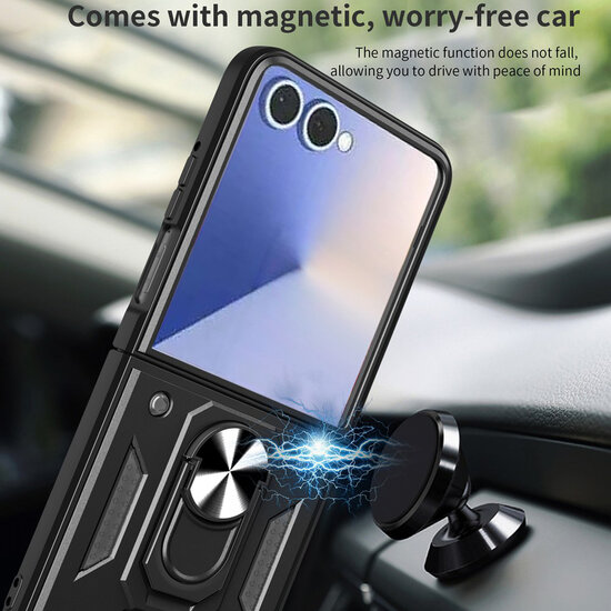 Samsung Galaxy Z Flip 8 Hoesje - MobyDefend Pantsercase Met Draaibare Ring - Goud