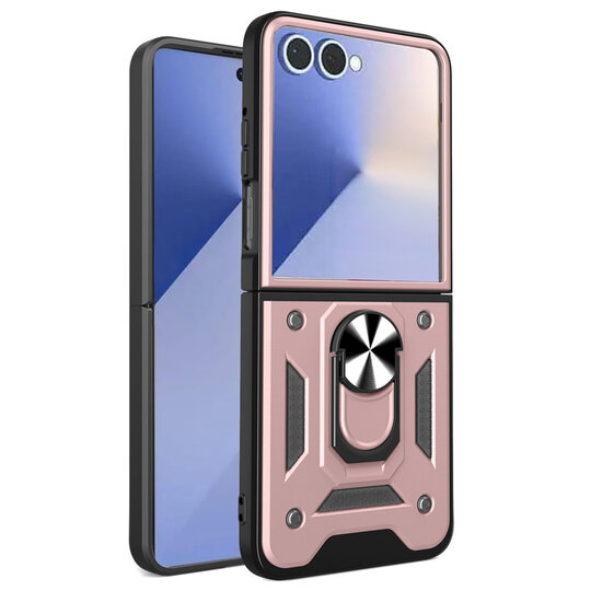 Samsung Galaxy Z Flip 8 Hoesje - MobyDefend Pantsercase Met Draaibare Ring - Ros&eacute;