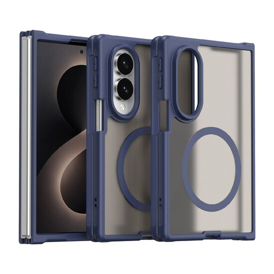 Samsung Galaxy Z Fold 8 Hoesje - MobyDefend MagSafe Case Mat Transparant Met Gekleurde Rand - Blauw
