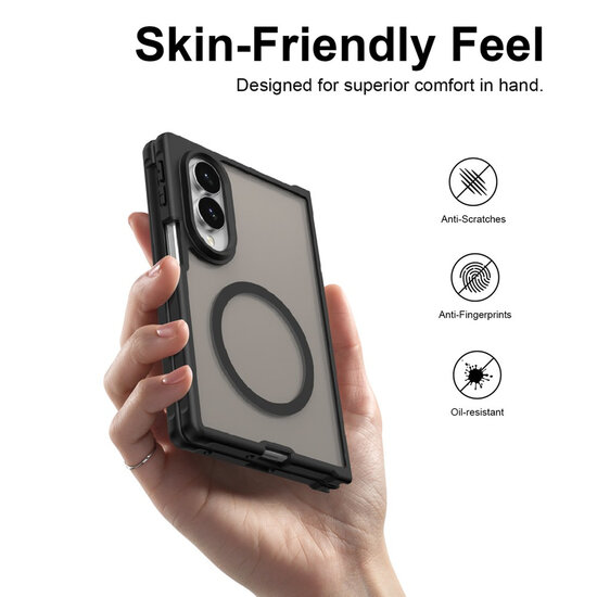 Samsung Galaxy Z Fold 8 Hoesje - MobyDefend MagSafe Case Mat Transparant Met Gekleurde Rand - Zwart