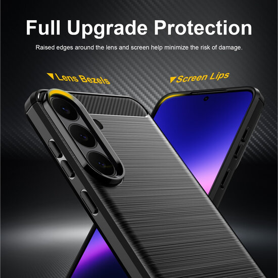 Samsung Galaxy S26 FE Hoesje - MobyDefend TPU Backcover - Geborstelde Metaal &amp; Carbon-Look - Blauw