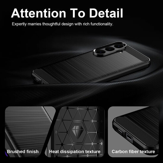 Samsung Galaxy S26 FE Hoesje - MobyDefend TPU Backcover - Geborstelde Metaal &amp; Carbon-Look - Blauw