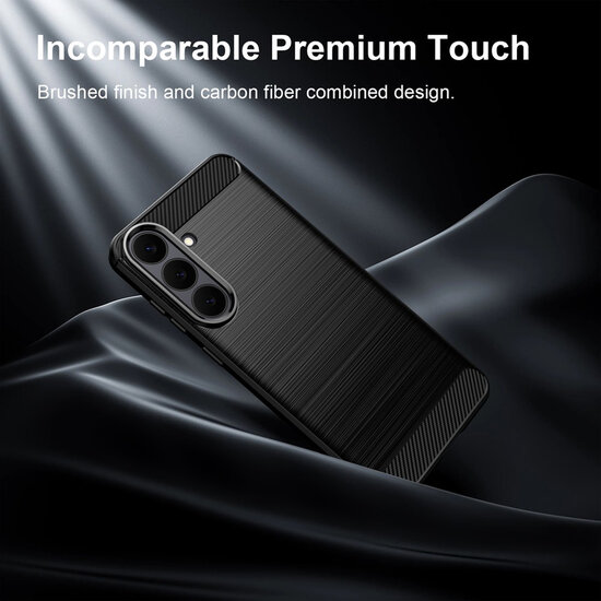 Samsung Galaxy S26 FE Hoesje - MobyDefend TPU Backcover - Geborstelde Metaal &amp; Carbon-Look - Zwart