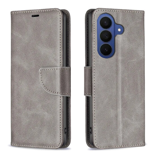 Samsung Galaxy S26 FE Hoesje - MobyDefend Wallet Book Case Met Koord - Grijs