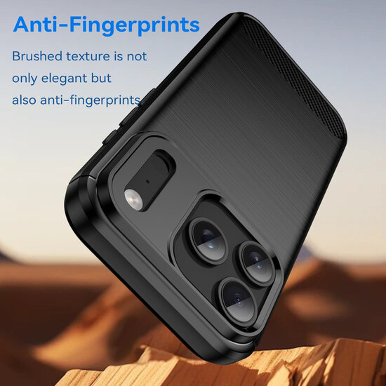 iPhone 18 Pro Hoesje - MobyDefend TPU Backcover - Geborstelde Metaal &amp; Carbon-Look - Blauw