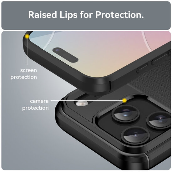 iPhone 18 Pro Hoesje - MobyDefend TPU Backcover - Geborstelde Metaal &amp; Carbon-Look - Zwart