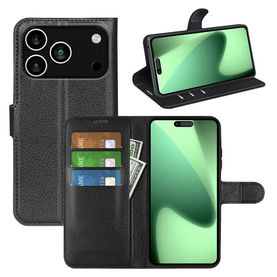 iPhone 18 Pro Hoesje - MobyDefend Kunstleren Wallet Book Case (Sluiting Voorkant) - Zwart