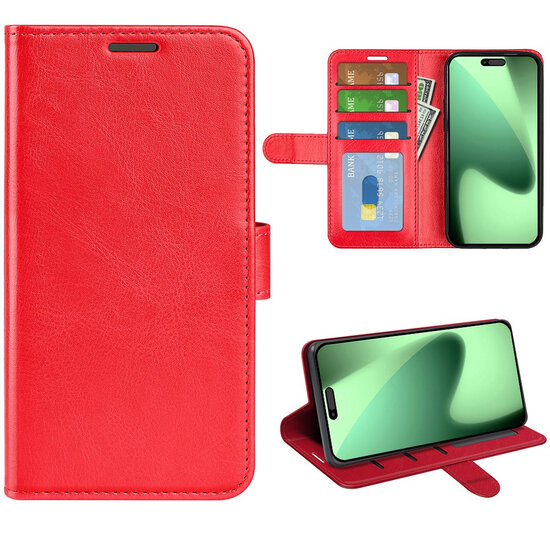 iPhone 18 Pro Hoesje - MobyDefend Wallet Book Case (Sluiting Achterkant) - Rood