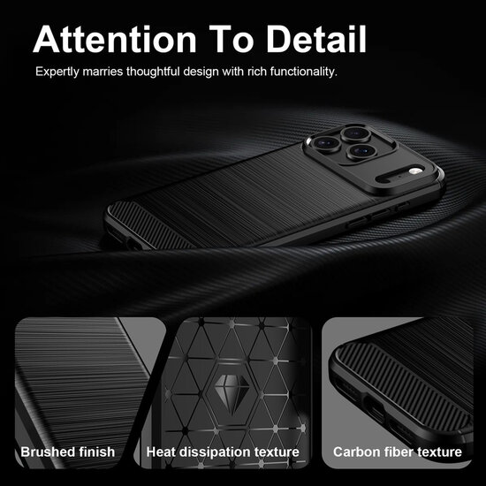 iPhone 18 Pro Max Hoesje - MobyDefend TPU Backcover - Geborstelde Metaal &amp; Carbon-Look - Blauw