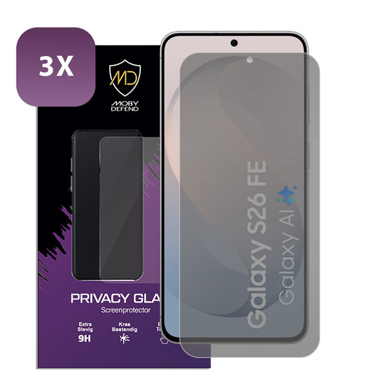 3-Pack MobyDefend Samsung Galaxy S26 FE Screenprotectors - Matte Privacy Glass Screensavers