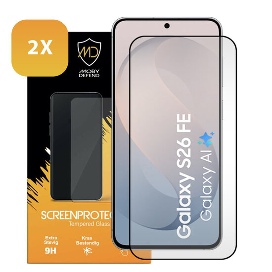 2-Pack Samsung Galaxy S26 FE Screenprotectors - MobyDefend Screensavers Met Zwarte Randen - Gehard Glas 