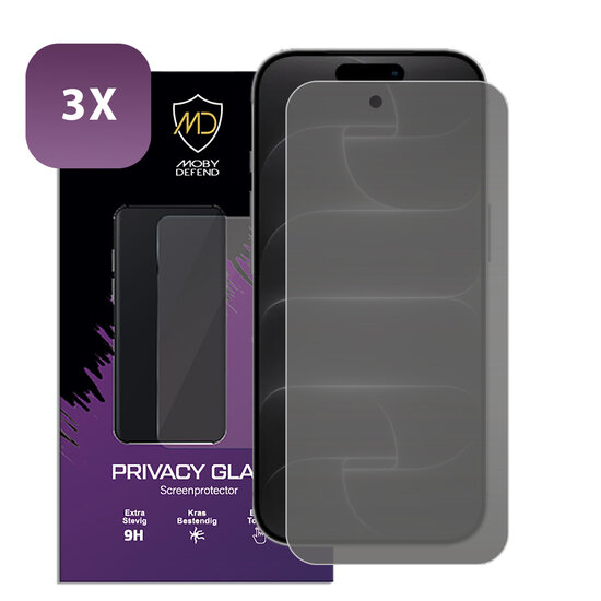 3-Pack MobyDefend iPhone 18 Pro Screenprotectors - HD Privacy Glass Screensavers