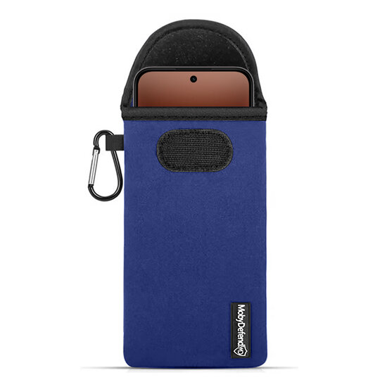 Hoesje voor Oppo A7 Pro - MobyDefend Neopreen Pouch Met Karabijnhaak - Insteekhoesje - Riemlus Hoesje - Blauw